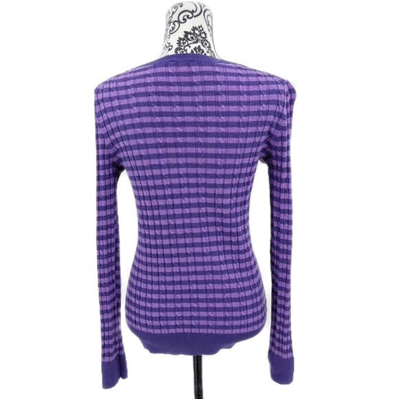 Talbots Cotton Blend Purple Striped Women's Lightweight Cable Knit Sweater - Picture 11 of 11